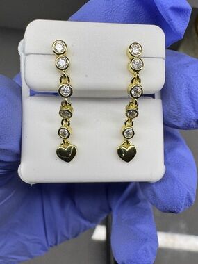 14k Gold Vermeil Over 925 Sterling Silver Moissanite 1.00 CTW VVS Heart Earrings